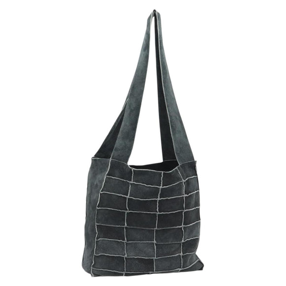 CHANEL Choco Bar Line Shoulder Bag Suede Gray CC Auth mr2792A