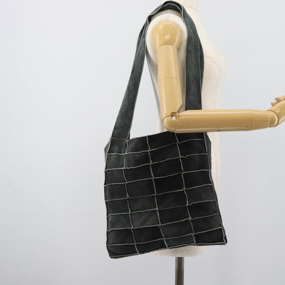 CHANEL Choco Bar Line Shoulder Bag Suede Gray CC Auth mr2792A