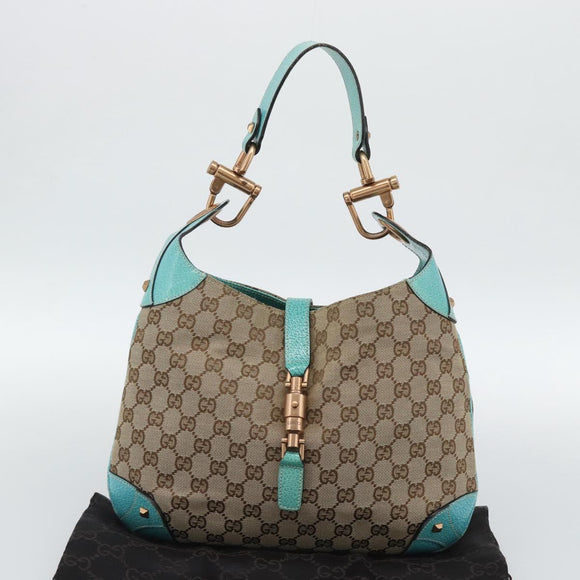 GUCCI GG Canvas New Jackie Shoulder Bag Brown Gold 120888 Auth mr2796V