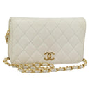 CHANEL Matelasse Chain Shoulder Bag Leather White Gold CC Auth mr2797-1