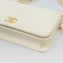 CHANEL Matelasse Chain Shoulder Bag Leather White Gold CC Auth mr2797-14