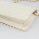 CHANEL Matelasse Chain Shoulder Bag Leather White Gold CC Auth mr2797-16