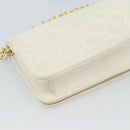 CHANEL Matelasse Chain Shoulder Bag Leather White Gold CC Auth mr2797-17