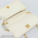 CHANEL Matelasse Chain Shoulder Bag Leather White Gold CC Auth mr2797-9