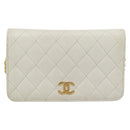 CHANEL Matelasse Chain Shoulder Bag Leather White Gold CC Auth mr2797-13