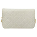 CHANEL Matelasse Chain Shoulder Bag Leather White Gold CC Auth mr2797-2