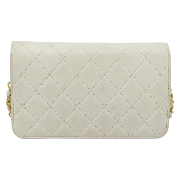 CHANEL Matelasse Chain Shoulder Bag Leather White Gold CC Auth mr2797