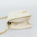 CHANEL Matelasse Chain Shoulder Bag Leather White Gold CC Auth mr2797-3