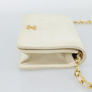 CHANEL Matelasse Chain Shoulder Bag Leather White Gold CC Auth mr2797-4