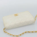 CHANEL Matelasse Chain Shoulder Bag Leather White Gold CC Auth mr2797-6