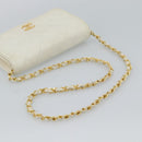CHANEL Matelasse Chain Shoulder Bag Leather White Gold CC Auth mr2797-7