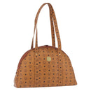 MCM Logogram Vicetos Boston Bag PVC Leather Brown Gold Auth mr2798-1
