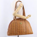 MCM Logogram Vicetos Boston Bag PVC Leather Brown Gold Auth mr2798-22