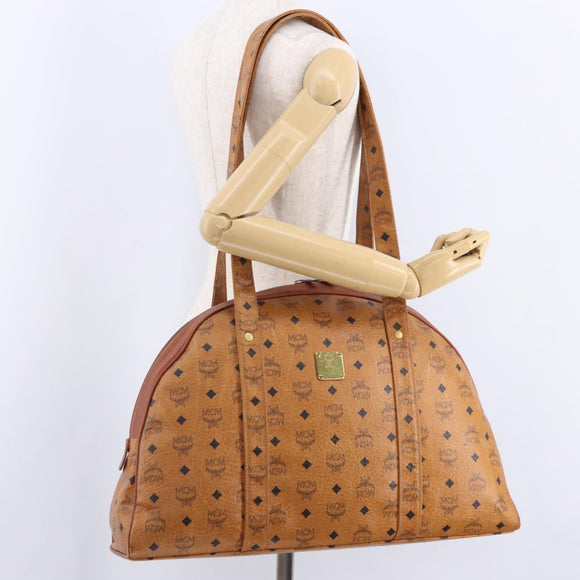 MCM Logogram Vicetos Boston Bag PVC Leather Brown Gold Auth mr2798