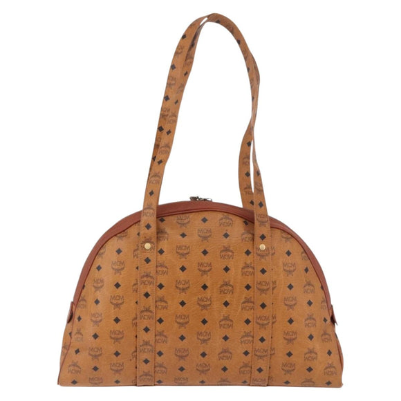 MCM Logogram Vicetos Boston Bag PVC Leather Brown Gold Auth mr2798