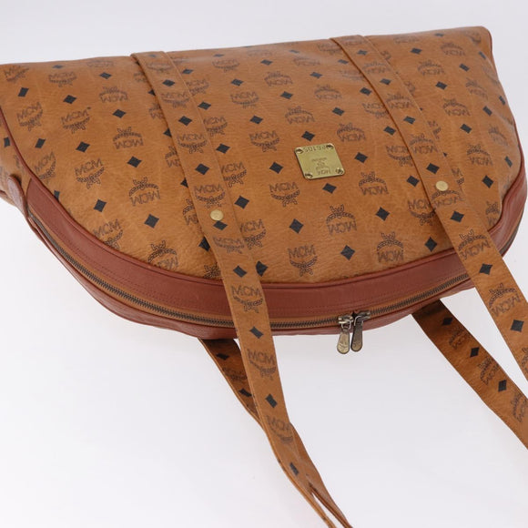 MCM Logogram Vicetos Boston Bag PVC Leather Brown Gold Auth mr2798