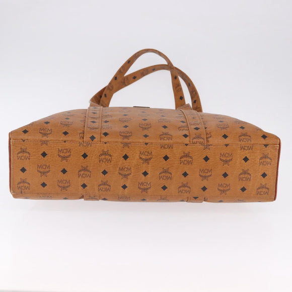 MCM Logogram Vicetos Boston Bag PVC Leather Brown Gold Auth mr2798