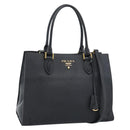 PRADA Hand Bag Safiano Leather 2way Black Gold Auth mr2800-1