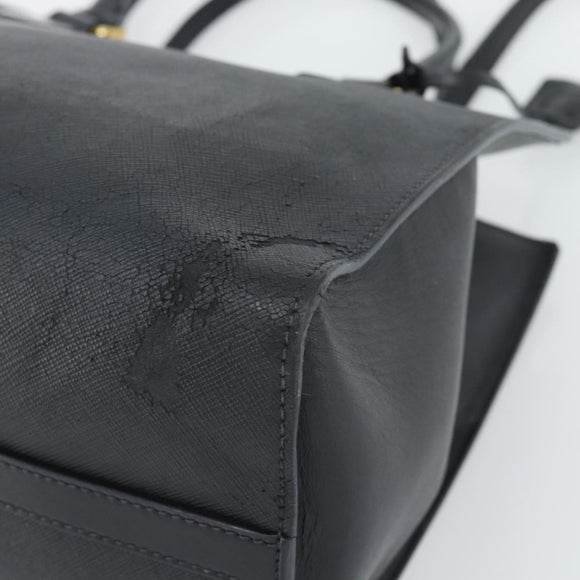 PRADA Hand Bag Safiano Leather 2way Black Gold Auth mr2800