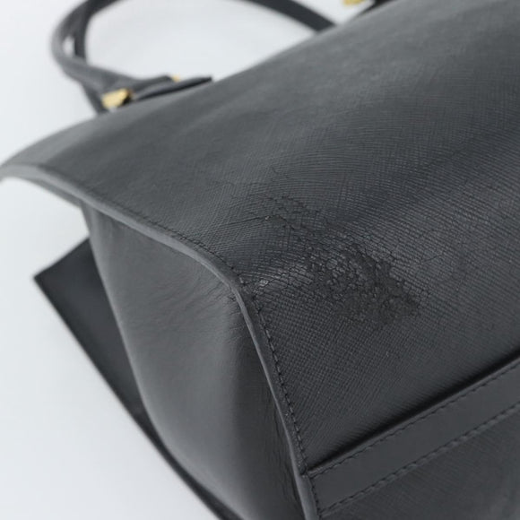 PRADA Hand Bag Safiano Leather 2way Black Gold Auth mr2800