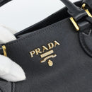 PRADA Hand Bag Safiano Leather 2way Black Gold Auth mr2800-17