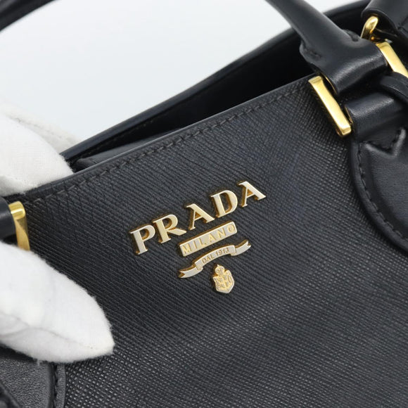 PRADA Hand Bag Safiano Leather 2way Black Gold Auth mr2800