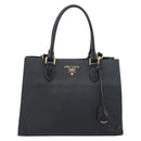 PRADA Hand Bag Safiano Leather 2way Black Gold Auth mr2800-2