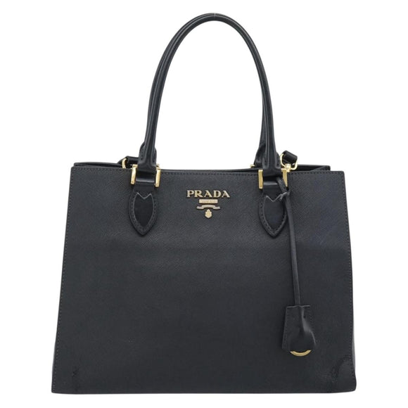 PRADA Hand Bag Safiano Leather 2way Black Gold Auth mr2800