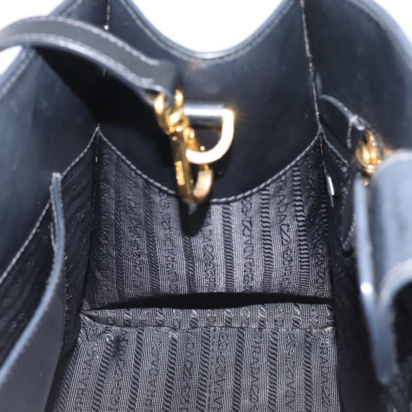 PRADA Hand Bag Safiano Leather 2way Black Gold Auth mr2800