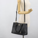 PRADA Hand Bag Safiano Leather 2way Black Gold Auth mr2800-27