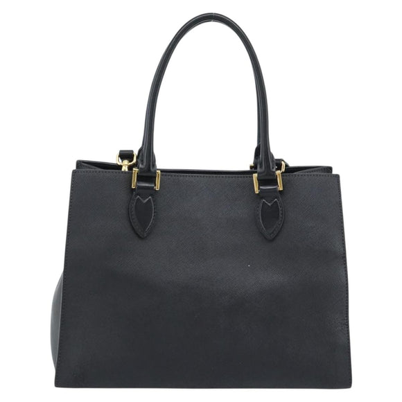 PRADA Hand Bag Safiano Leather 2way Black Gold Auth mr2800