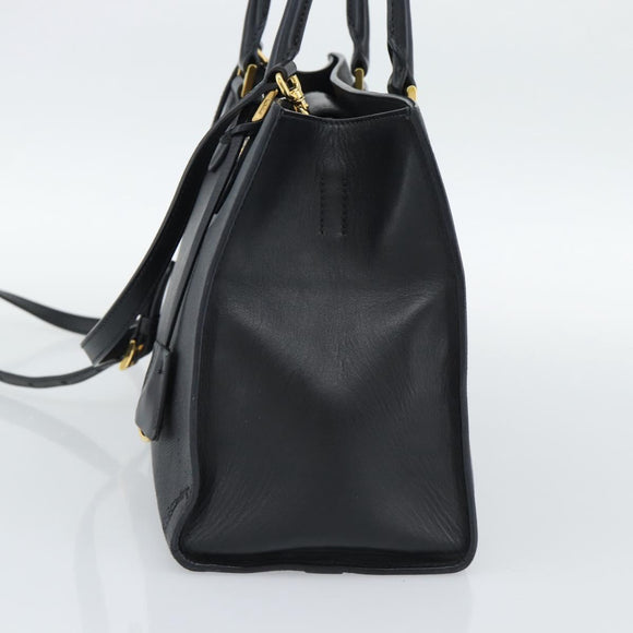 PRADA Hand Bag Safiano Leather 2way Black Gold Auth mr2800
