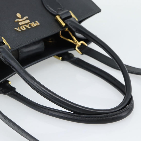 PRADA Hand Bag Safiano Leather 2way Black Gold Auth mr2800