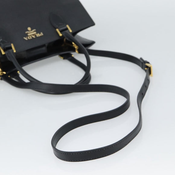 PRADA Hand Bag Safiano Leather 2way Black Gold Auth mr2800