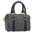 Christian Dior Trotter Canvas Mini Hand Bag Navy Gold Auth mr2809V-1