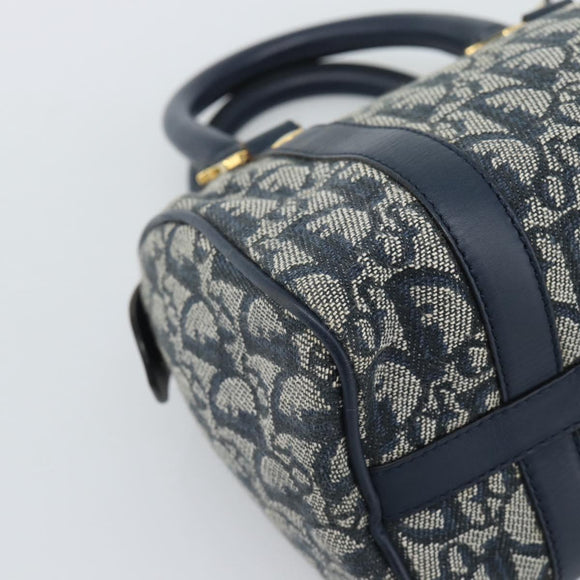 Christian Dior Trotter Canvas Mini Hand Bag Navy Gold Auth mr2809V