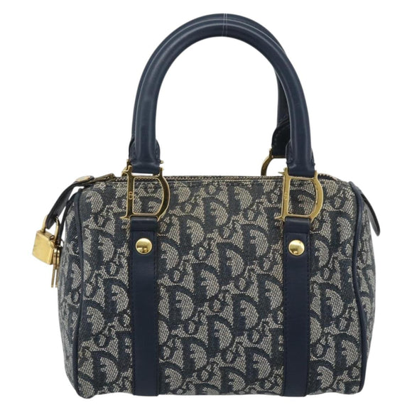 Christian Dior Trotter Canvas Mini Hand Bag Navy Gold Auth mr2809V