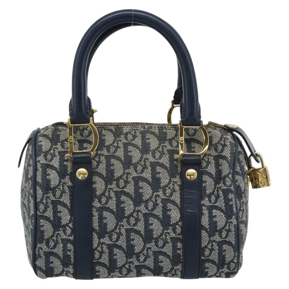 Christian Dior Trotter Canvas Mini Hand Bag Navy Gold Auth mr2809V