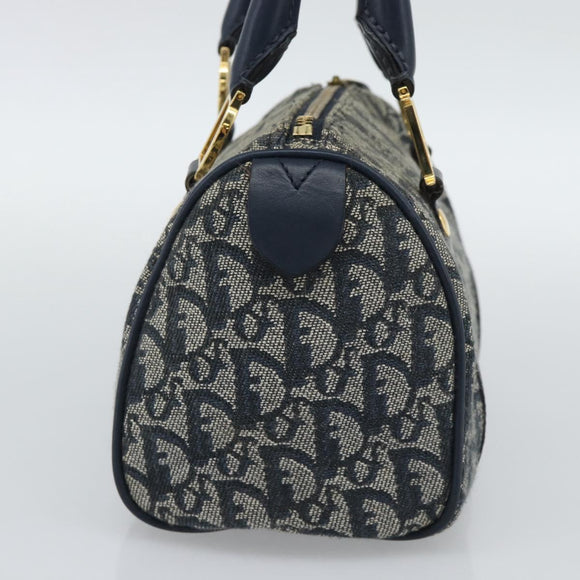 Christian Dior Trotter Canvas Mini Hand Bag Navy Gold Auth mr2809V