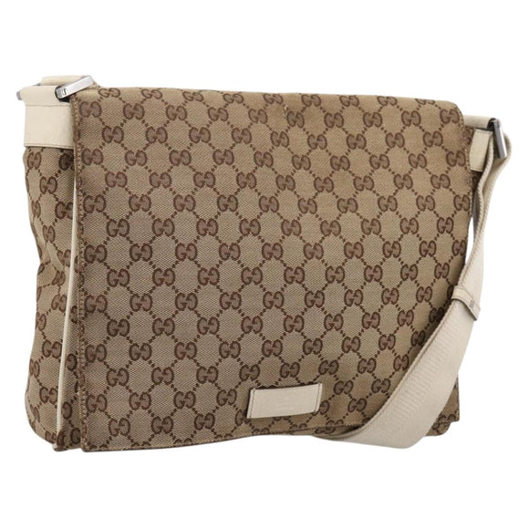 GUCCI GG Canvas Shoulder Bag Beige Silver 146236 Auth mr2810