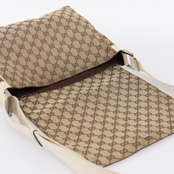 GUCCI GG Canvas Shoulder Bag Beige Silver 146236 Auth mr2810