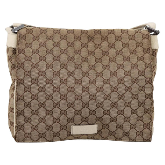 GUCCI GG Canvas Shoulder Bag Beige Silver 146236 Auth mr2810