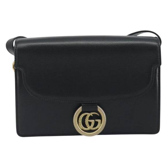 GUCCI Shoulder Bag Leather Black Gold 589474 Auth mr2812