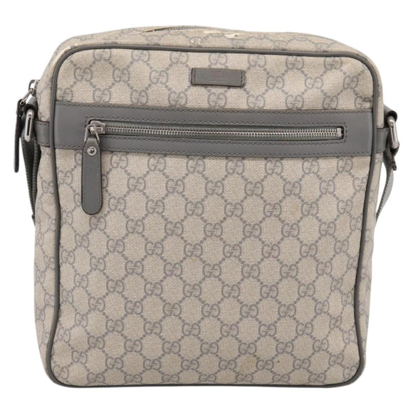 GUCCI GG Supreme Shoulder Bag PVC Beige Silver 201448 Auth mr2814