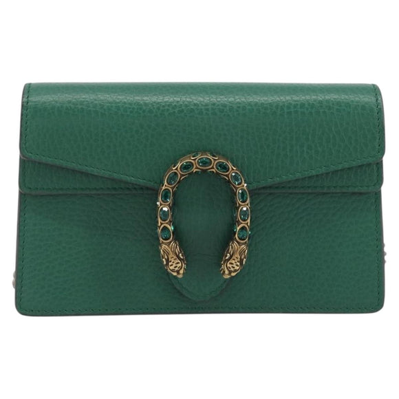 GUCCI Duonisos Shoulder Bag Leather Green Gold 476432 Auth mr2815
