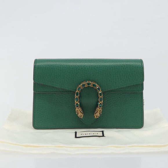 GUCCI Duonisos Shoulder Bag Leather Green Gold 476432 Auth mr2815