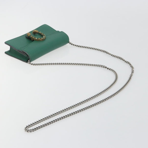 GUCCI Duonisos Shoulder Bag Leather Green Gold 476432 Auth mr2815