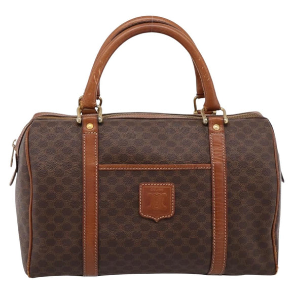 CELINE Macadam Canvas Hand Bag PVC Leather Brown Gold Auth mr2819
