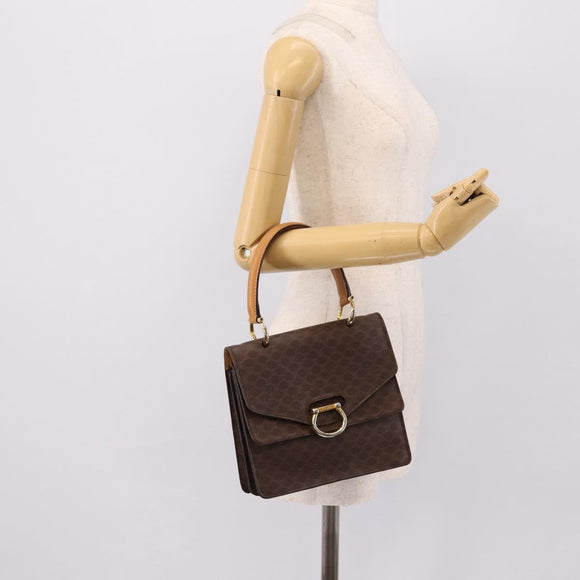 CELINE Macadam Canvas Hand Bag PVC Leather Brown Gold Auth mr2822