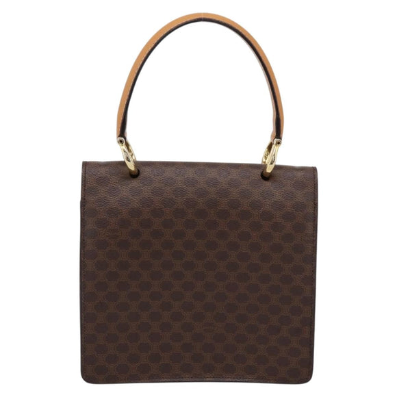 CELINE Macadam Canvas Hand Bag PVC Leather Brown Gold Auth mr2822